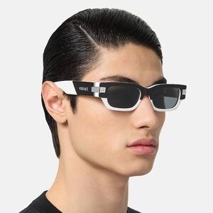 Versace Black and White Rectangular Sunglasses with Contrast Temples